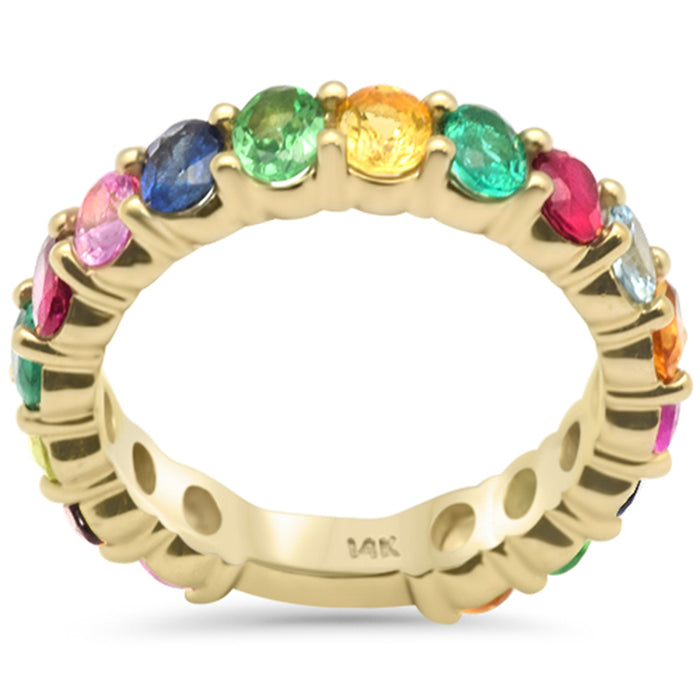 DIAMOND CLOSEOUT! 3.19ct G SI 14K Yellow Gold Round Multi Color Gemstone Eternity Band Ring Size 6.5
