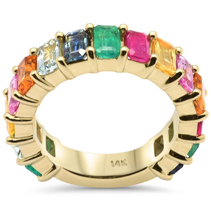 DIAMOND CLOSEOUT! 4.53ct G SI 14K Yellow Gold Emerald Cut Multi Color Eternity Band Ring Size 6.5