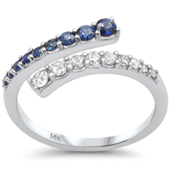 SPECIAL!.59ct G SI 14K White Gold Diamond Blue Sapphire Band Ring Size 6.5