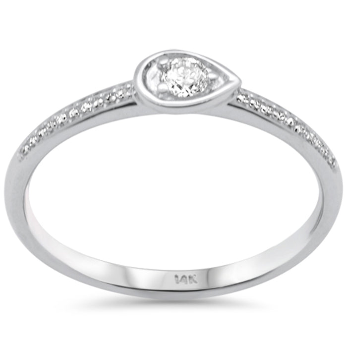 DIAMOND CLOSEOUT! .14ct G SI 14K White Gold Diamond Pear Shape Band Ring Size 6.5