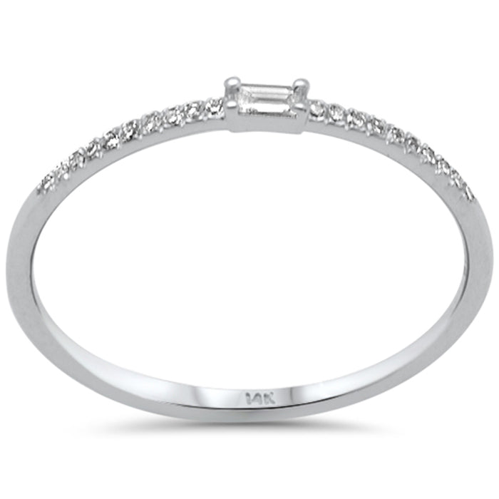 .09ct G SI 14K White Gold Baguette Diamond Petite Band Ring Size 6.5