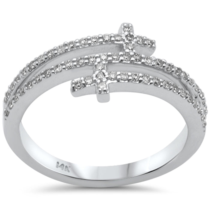 DIAMOND CLOSEOUT! .28ct G SI 14k White Gold Diamond Sideways Wrap Around Cross Band Ring Size 6.5