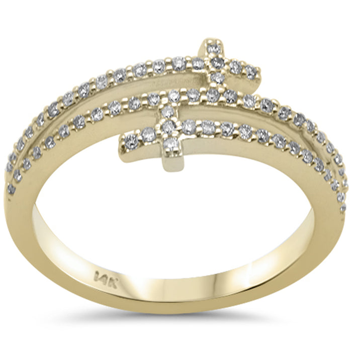 DIAMOND CLOSEOUT! .27ct G SI 14K Yellow Gold Diamond Sideways Wrap Around Cross Band Ring Size 6.5