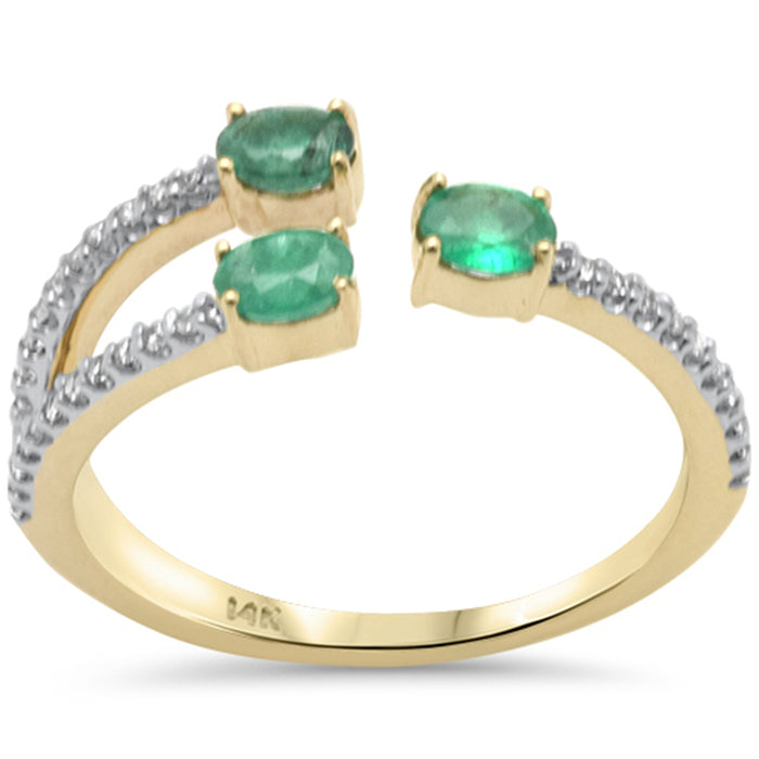 SPECIAL!.69ct G SI 14K Yellow Gold Diamond & Emerald Gemstones Wrap Around Band Ring Size 6.5