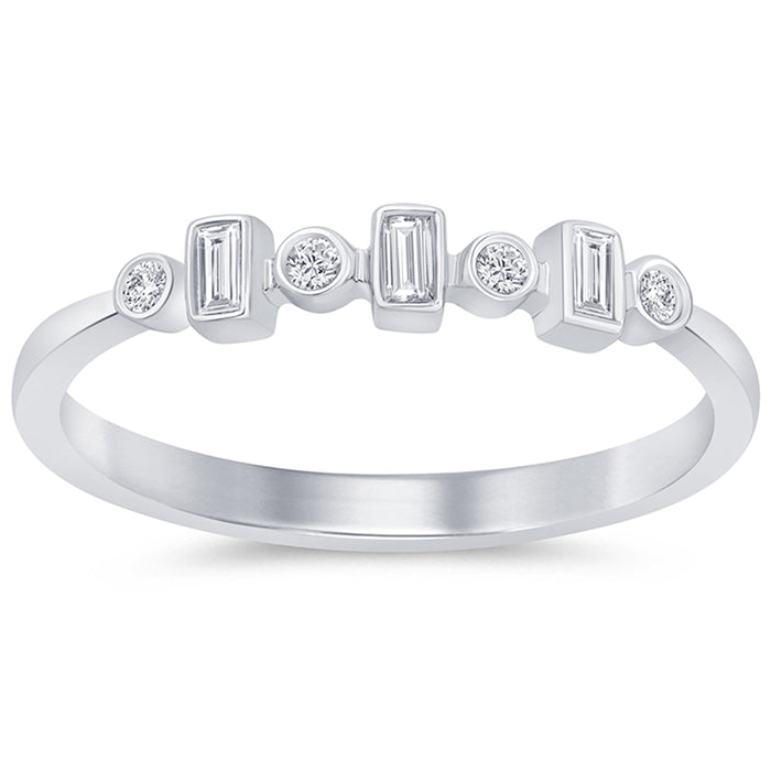 .12ct G SI 14K White Gold Round & Baguette Diamond Band Ring Size 6.5