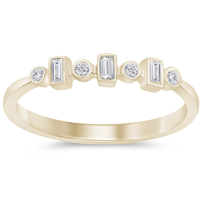 .12ct G SI 14K Yellow Gold Diamond Round & Baguette Band Ring Size 6.5