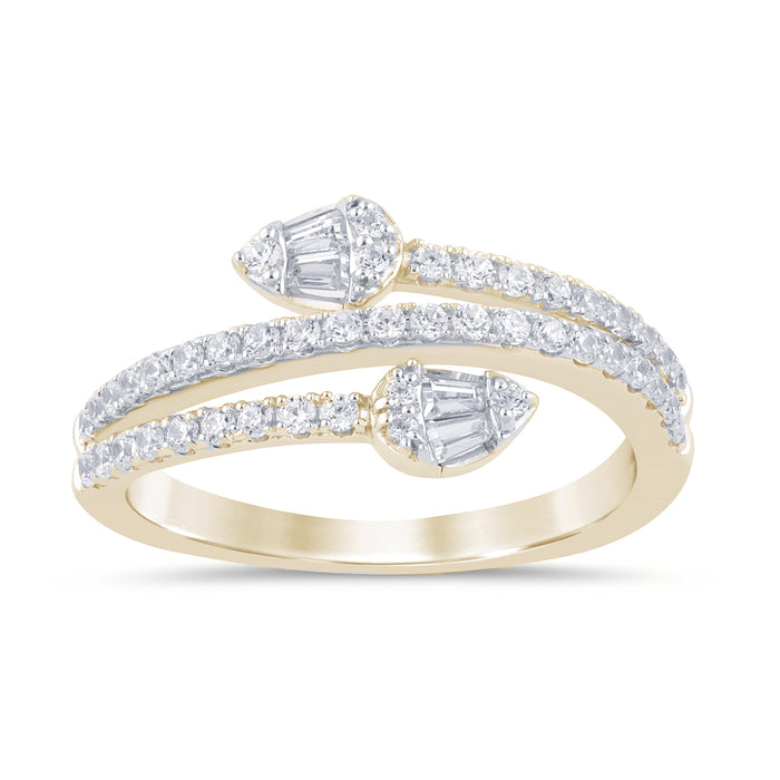 SPECIAL! .53ct G SI 14K Yellow Gold Round & Baguette Diamond Wrap Around Band Ring Size 6.5