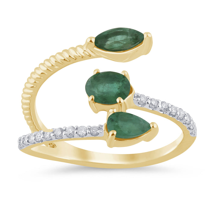 SPECIAL! .90ct G SI 14K Yellow Gold Diamond & Emerald Gemstones Wrap Around Band Ring Size 6.5