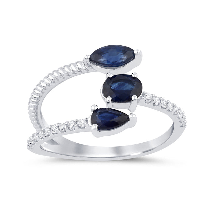 SPECIAL! 1.08ct G SI 14K White Gold Diamond & Blue Sapphire Gemstones Wrap Around Ring Size 6.5