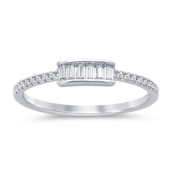 .20ct G SI 14K White Gold Round & Baguette Diamond Band Ring Size 6.5