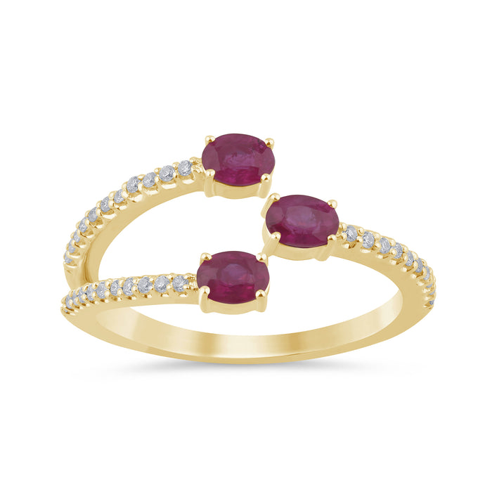 SPECIAL!.81ct G SI 14K Yellow Gold Diamond & Ruby Gemstones Wrap Around Band Ring Size 6.5