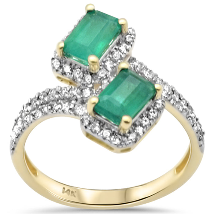 SPECIAL! 1.53ct G SI 14K Yellow Gold Diamond & Emerald Gemstones Wrap Around Band Ring Size 6.5