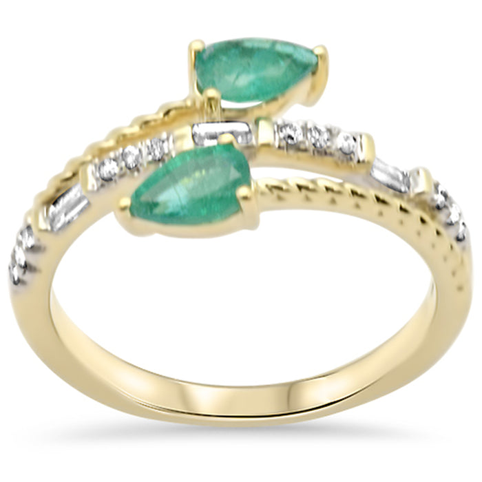 DIAMOND CLOSEOUT! .76ct G SI 14K Yellow Gold Diamond & Emerald Gemstones Wrap Around Band Ring Size 6.5