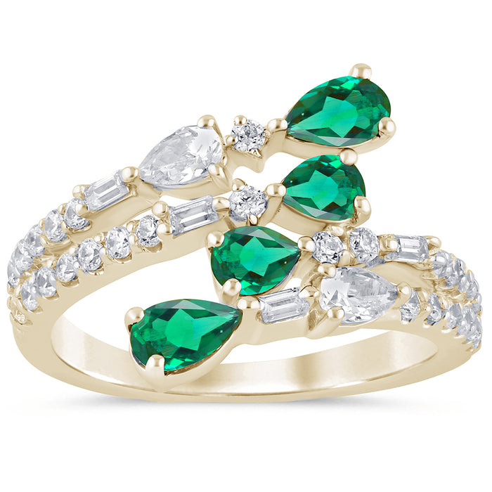 DIAMOND CLOSEOUT! 1.32ct G SI 14K Yellow Gold Diamond & Emerald Gemstones Wrap Around Band Ring Size 6.5