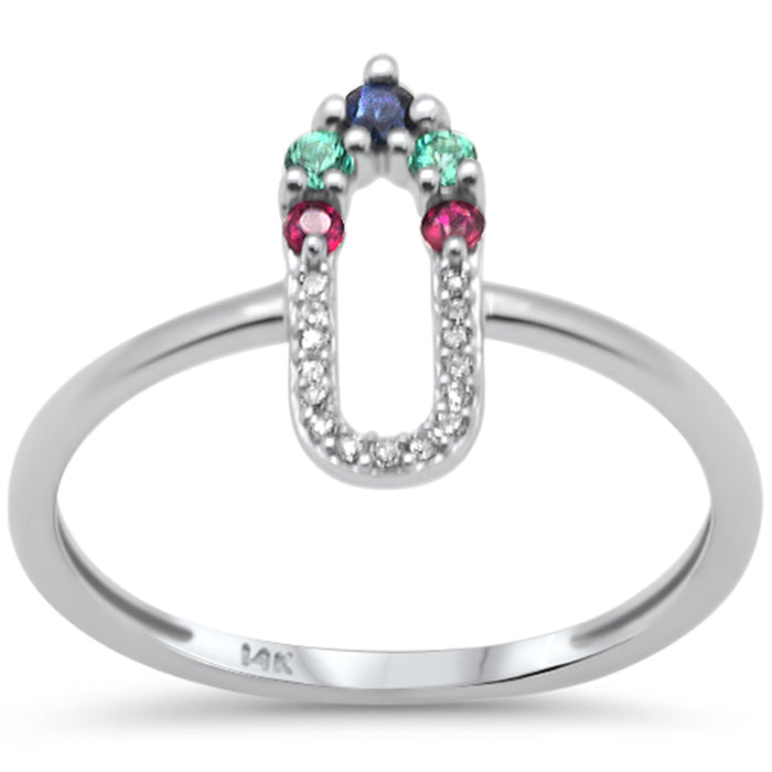 .19ct G SI 14K White Gold Diamond & Multi Color Gemstones Band Ring Size 6.5
