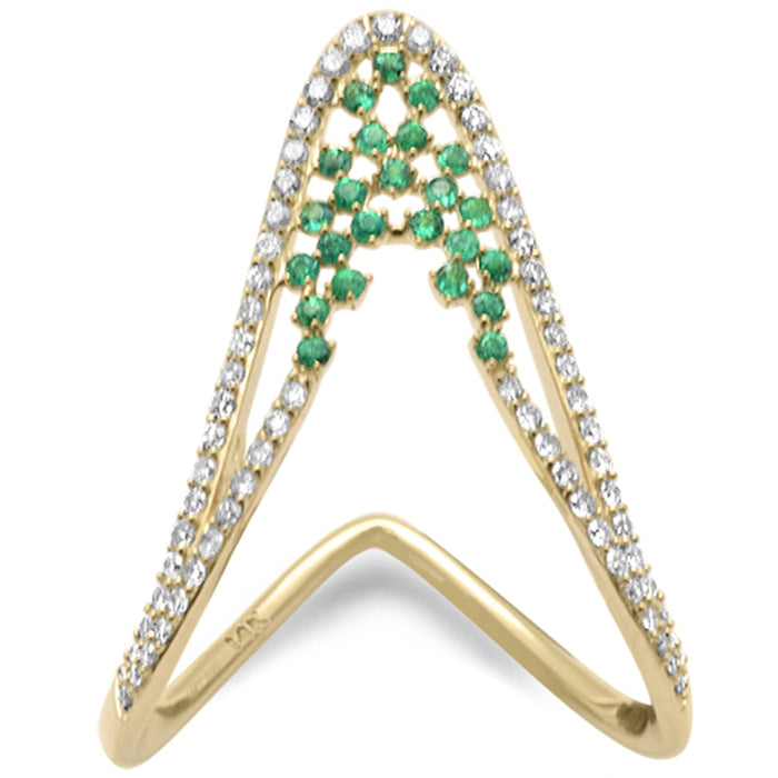 DIAMOND CLOSEOUT! .46ct G SI 14K Yellow Gold Diamond & Emerald Gemstones Band Ring Size 6.5