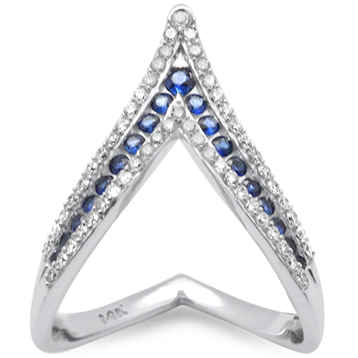 DIAMOND CLOSEOUT! .75ct G SI 14K White Gold Diamond & Blue Sapphire Gemstones Band Ring Size 6.5