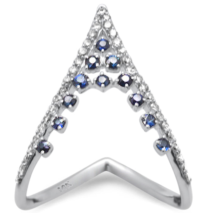 DIAMOND CLOSEOUT! .54ct G SI 14K White Gold Diamond & Blue Sapphire Gemstones Band Ring Size 6.5