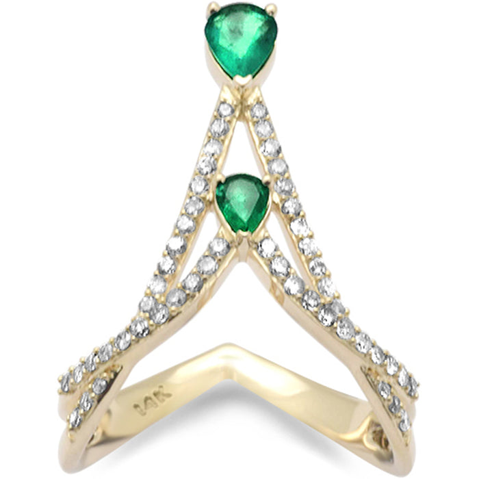 DIAMOND CLOSEOUT! .71ct G SI 14K Yellow Gold Diamond & Emerald Gemstones Band Ring Size 6.5
