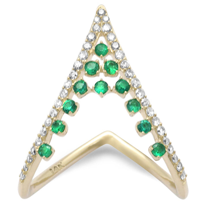 DIAMOND CLOSEOUT! .49ct G SI 14K Yellow Gold Diamond & Emerald Gemstones Band Ring Size 6.5