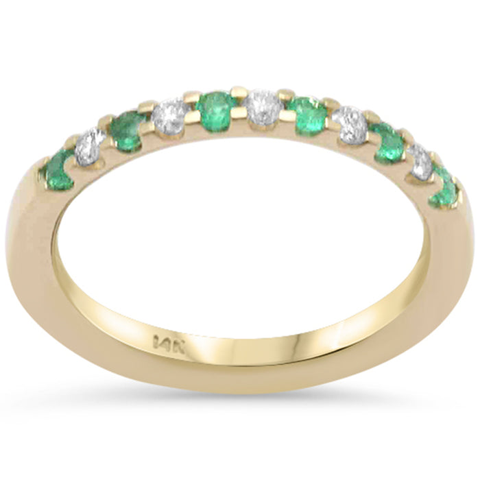 DIAMOND CLOSEOUT! .31ct G SI 14K Yellow Gold Diamond & Emerald Gemstones Band Ring Size 6.5