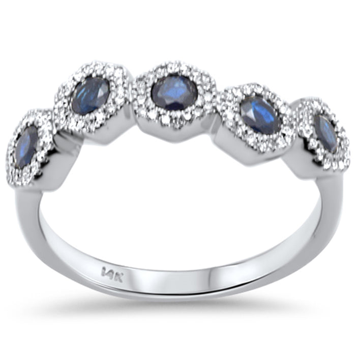 DIAMOND CLOSEOUT! .76ct G SI 14K White Gold Diamond & Blue Sapphire Gemstones Band Ring Size 6.5