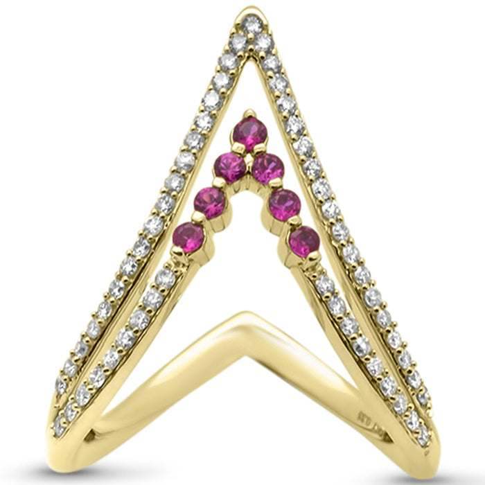 DIAMOND CLOSEOUT! .48ct G SI 14K Yellow Gold Diamond & Ruby "V" Shaped Gemstone Band Ring Size 6.5