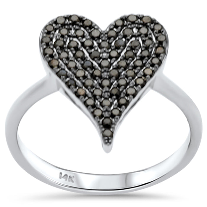 DIAMOND CLOSEOUT! .41ct G SI 14K White Gold Black Diamond Heart Ring Size 6.5