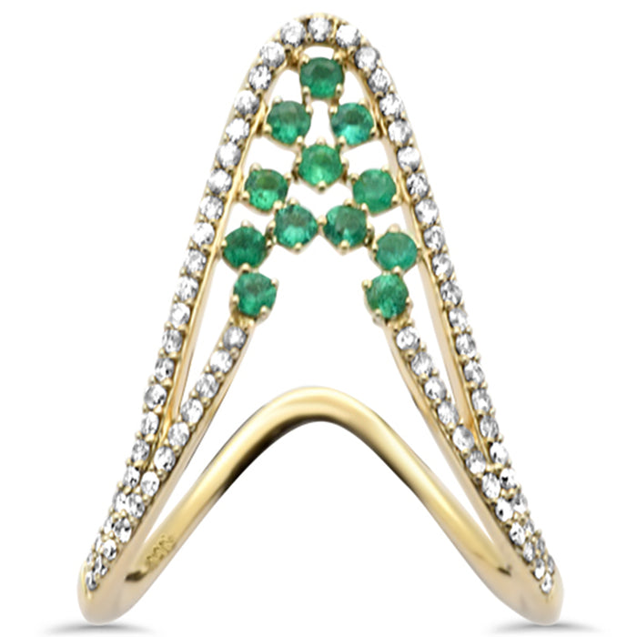 DIAMOND CLOSEOUT! .59ct G SI 14K Yellow Gold Diamond & Green Emerald Gemstones Ring Size 6.5
