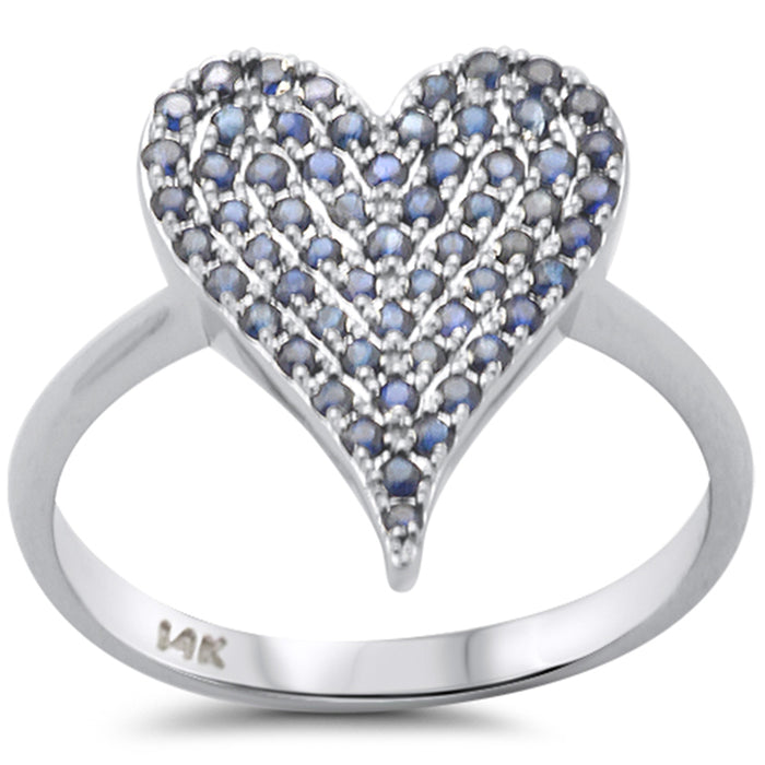 SPECIAL! .54ct G SI 14K White Gold Blue Sapphire Gemstones Heart Ring Size 6.5