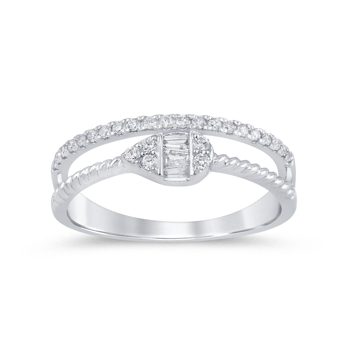 SPECIAL! .19ct G SI 14K White Gold Diamond Round & Baguette Double Band Ring Size 6.5