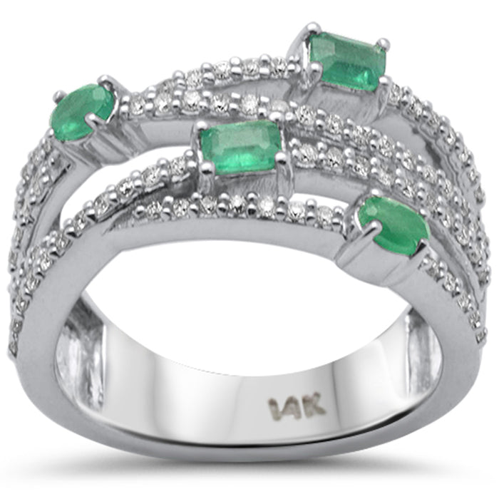 SPECIAL!.81ct G SI 14K White Gold Diamond & Emerald Gemstones Ring Band Size 6.5