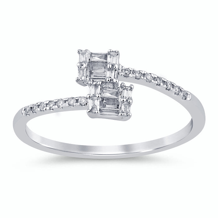 .16ct G SI 14K White Gold Round & Baguette Diamond Band Ring Size 6.5