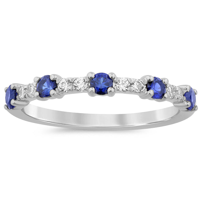 SPECIAL! .59ct G SI 14K White Gold Diamond & Blue Sapphire Gemstones Ring Band Size 6.5
