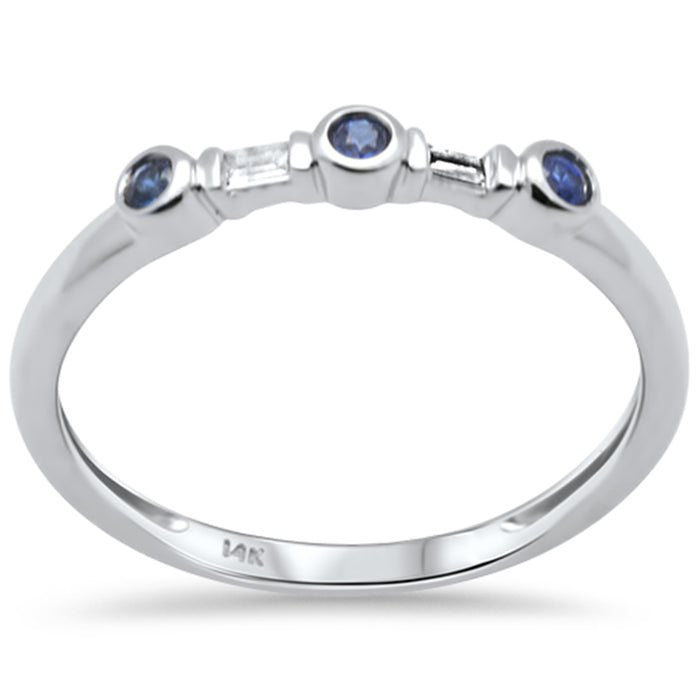 .13ct G SI 14K White Gold Diamond & Blue Sapphire Gemstones Band Ring Size 6.5