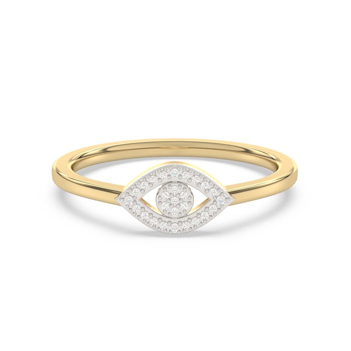 .06ct G SI 14K Yellow Gold Diamond Evil Eye Band Ring Size 6.5