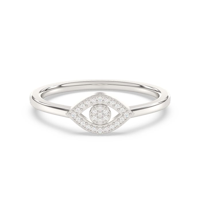 .06ct G SI 14K White Gold Diamond Evil Eye Band Ring Size 6.5