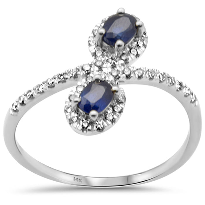 SPECIAL!.61ct G SI 14K White Gold Diamond & Blue Sapphire Gemstones Ring Size 6.5
