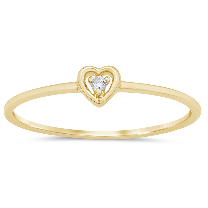 .01ct G SI 14K Yellow Gold Diamond Heart Shape Diamond Thin Band Ring Size 6.5