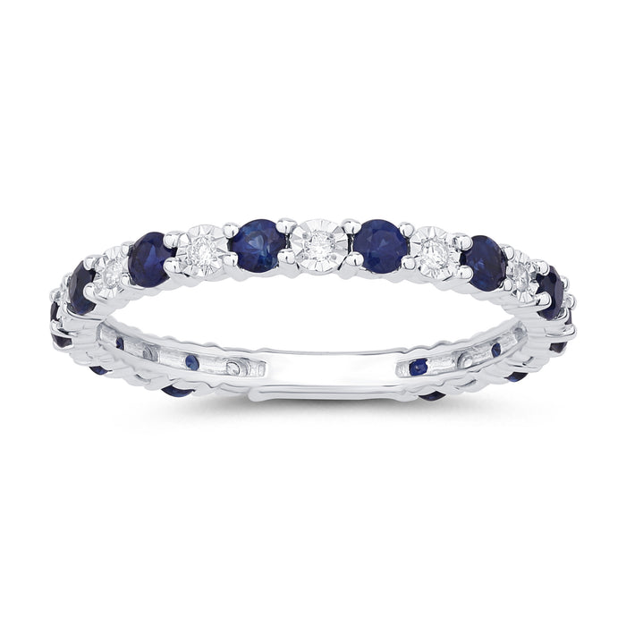 .54ct G SI 14K White Gold Diamond & Blue Sapphire Gemstones Band Ring Size 6.5