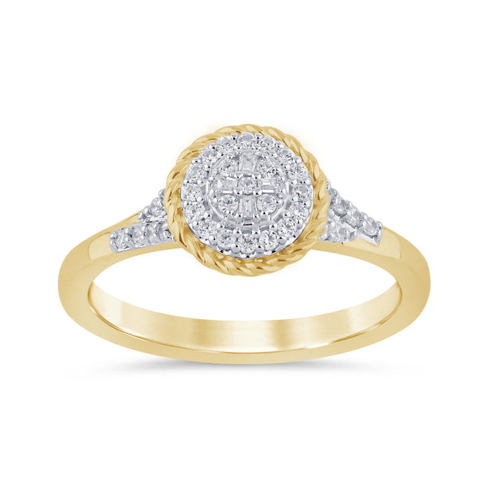 SPECIAL! .18ct G SI 14K Yellow Gold Diamond Round & Baguette Engagement Ring Size 6.5