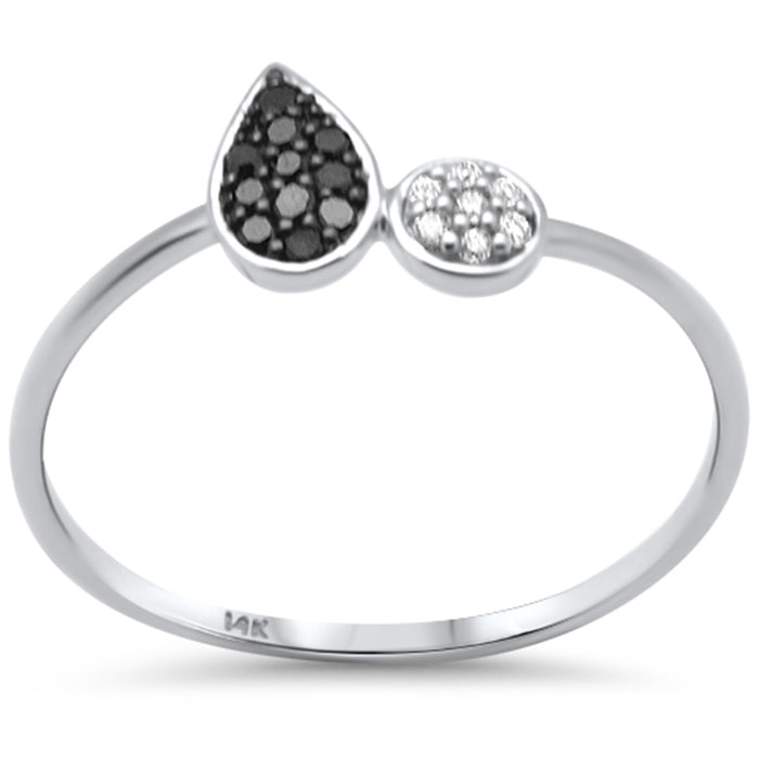 .10ct G SI 14K White Gold Pear Shaped Black & White Diamond Band Ring Size 6.5