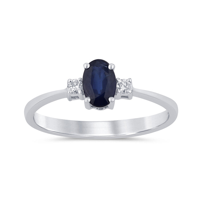 .61ct G SI 14K White Gold Diamond & Blue Sapphire Gemstones Band Ring Size 6.5