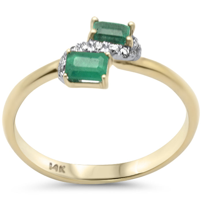 SPECIAL! .53ct G SI 14K Yellow Gold Diamond & Emerald Gemstones Band Ring Size 6.5