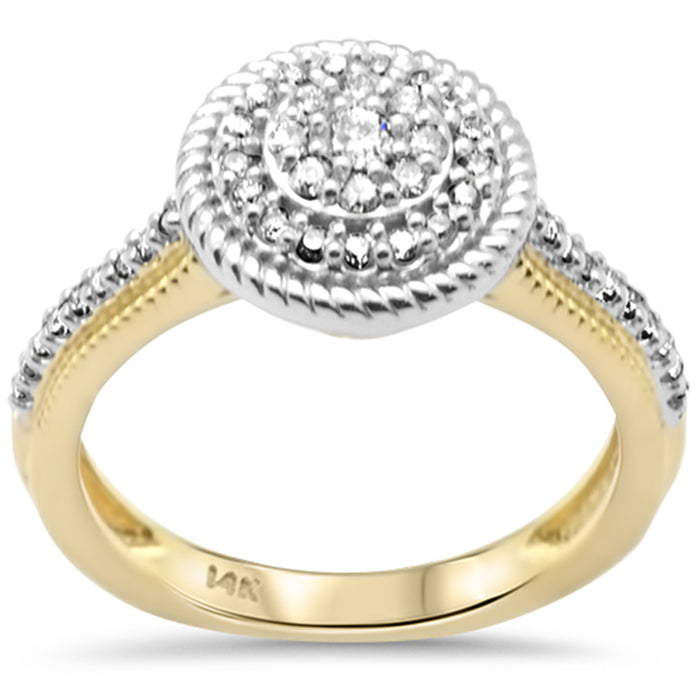 DIAMOND CLOSEOUT! .36ct G SI 14K Two Tone Gold Diamond Round Beaded Double Halo Band Ring Size 6.5