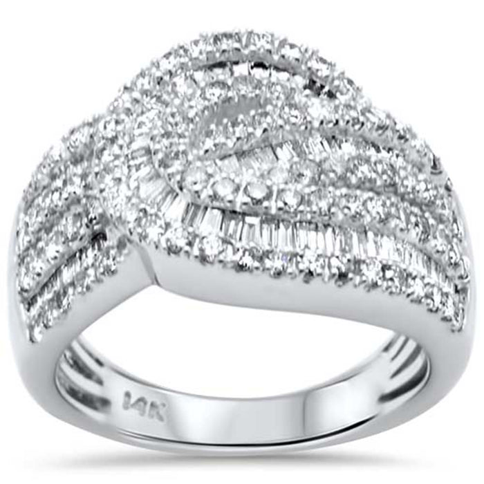 SPECIAL!1.56ct G SI 14K White Gold Round & Baguette Diamond Band Ring Size 6.5