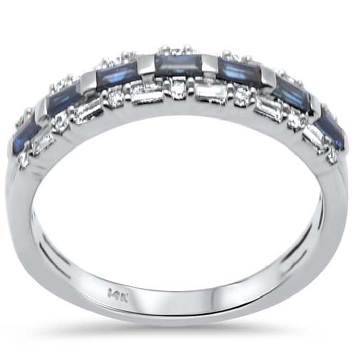 SPECIAL! .72ct G SI 14K White Gold Diamond Blue Sapphire Round & Baguette Band Ring Size 6.5