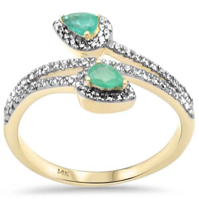 SPECIAL!.56ct G SI 14K Yellow Gold Diamond & Emerald Gemstones Wrap Around Ring Size 6.5