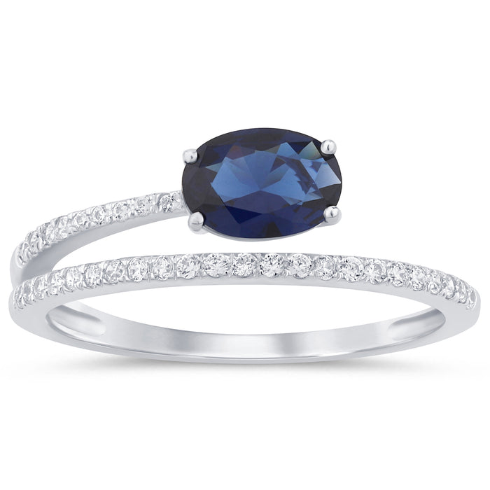 SPECIAL!1.23ct G SI 14K White Gold Diamond & Blue Sapphire Gemstone Band Ring Size 6.5