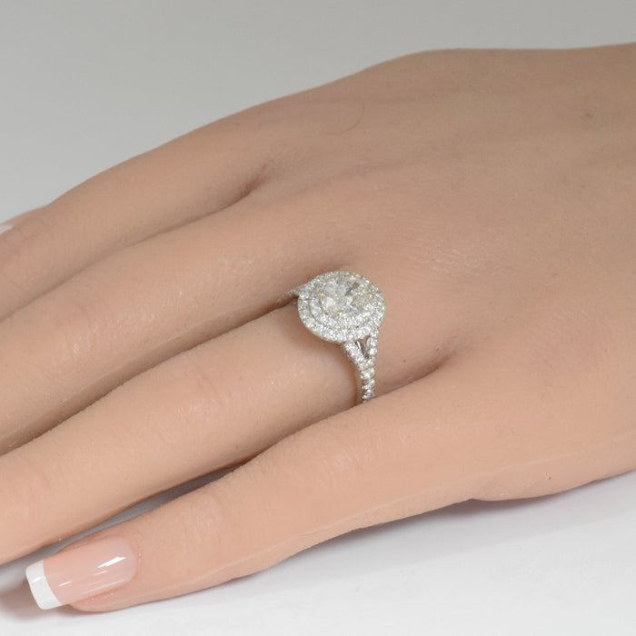 SPECIAL!1.87ct G SI 14K White Gold Double Halo Oval Shape Diamond Engagement Ring Size 6.5
